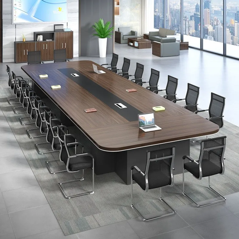 Modern Luxury Rectangular Wooden Conference Table Set Multifunctional Adjustable Height Home Office Steel Conference Chair