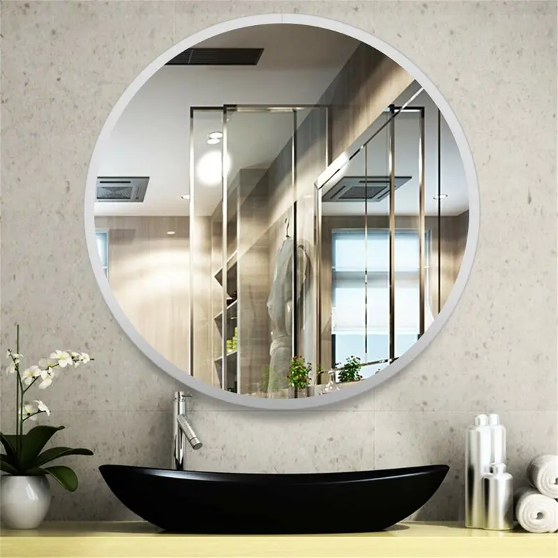 Modern Wall Mounted Slim Frame Round Mirror, White 40cm