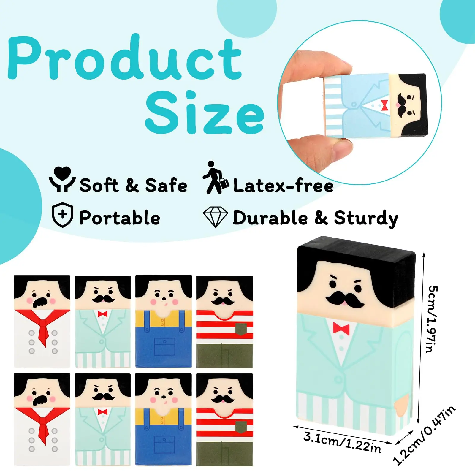 Monking 1/4Pcs Fun Balding Uncle Erasers Pencil Erasers for Kids Students Office School Supplies Art Stationary