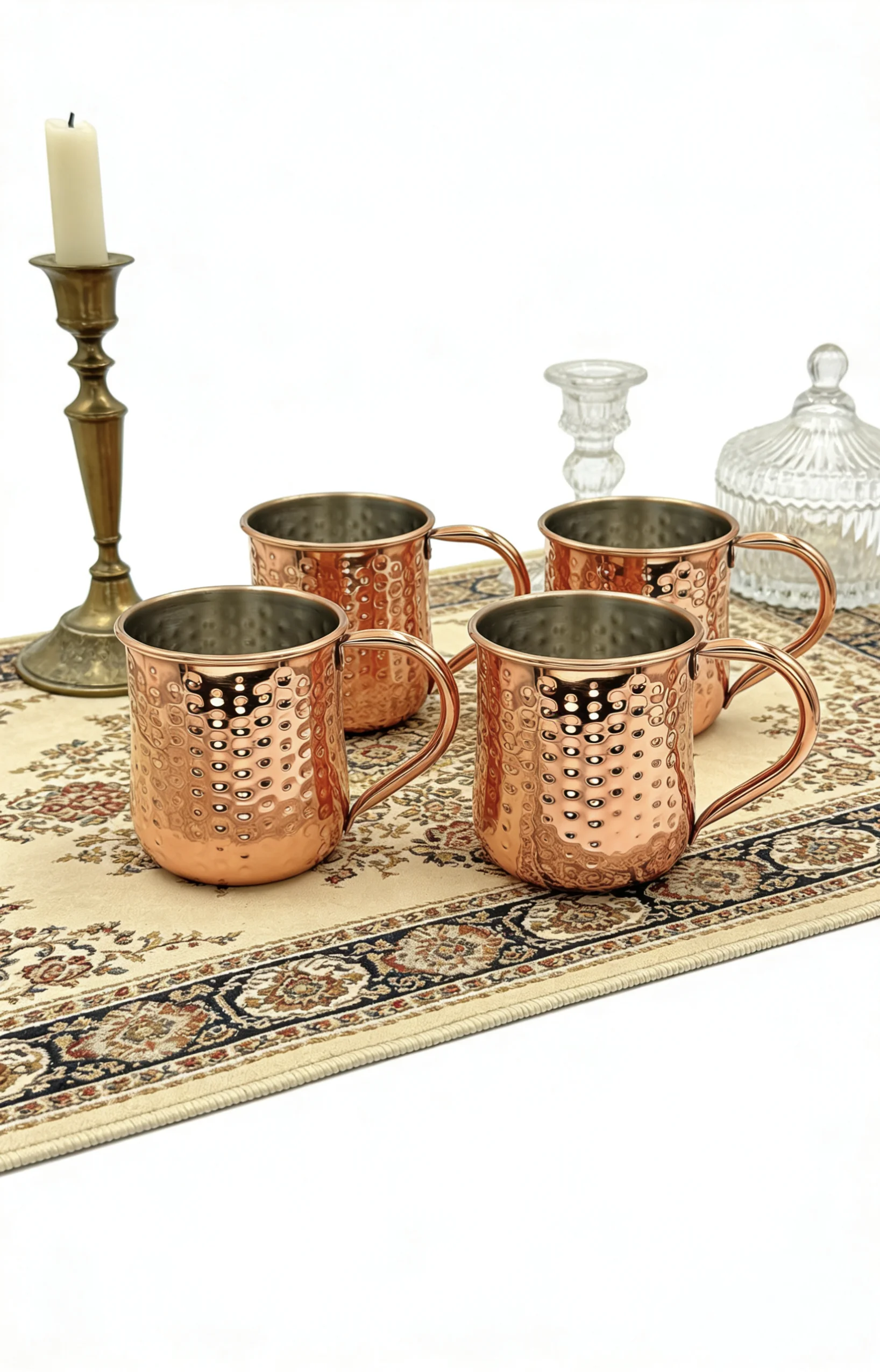 Moscow Mule Mugs 530ml/18oz Set of 4 Hammered Finish-Riveted Handle Cocktail Beer Coffee Cup Drinkware Tazas Bar Tool