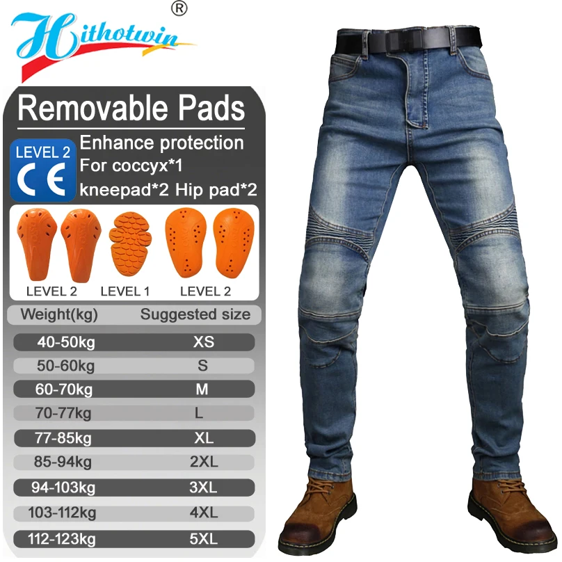 Motorcycle Jeans Mens Blue Dirt Bike Jeans Offroad Riding Pants Motorbike Trousers Protective Gear for Men