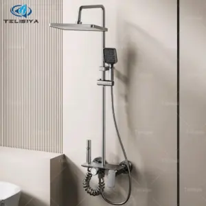 Multifunction Bathroom Shower System Set Hot and Cold Water Household Rotary Knob Pressurize Aluminum Gunmetal Gray Shower Set