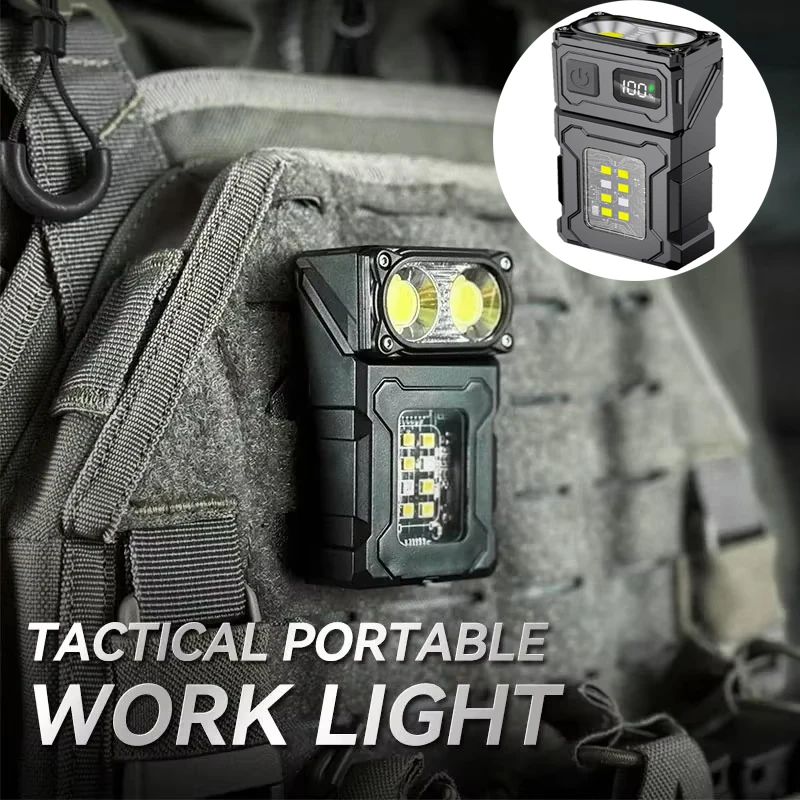 Multifunctional Ajustable Angle LED Flashlight Outdoors Tactical Portable Work Light Magnet USB Molle Backpack Camping Light