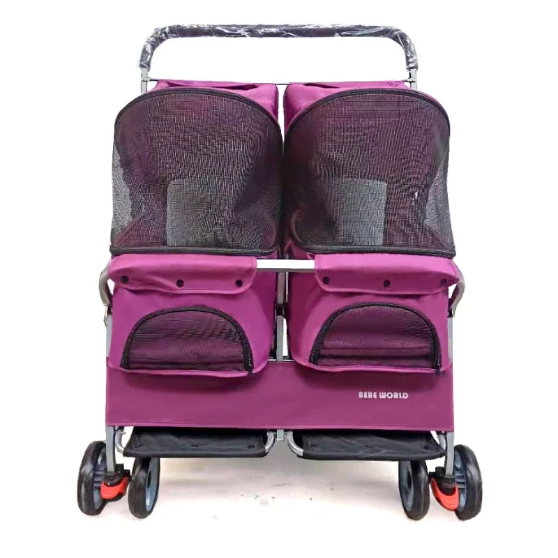 Multifunctional pet car Ultra-light two-seater pet buggy Detachable and washable trolley Universal pet car for cats and dogs