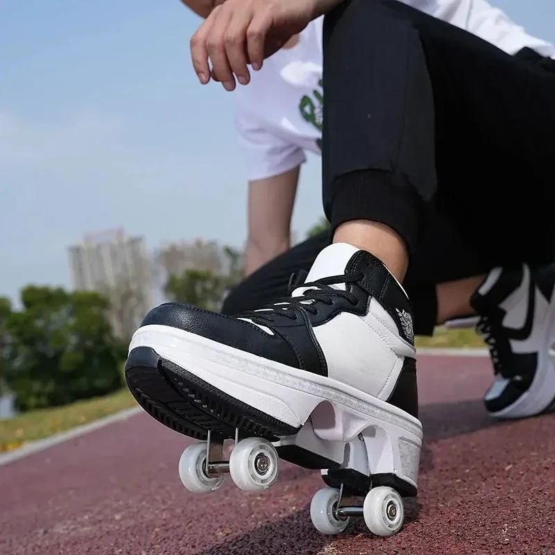 NEW children's sports roller skates deformation shoes 4 four-wheeled roller skates adult runaway shoes student deformation wheel