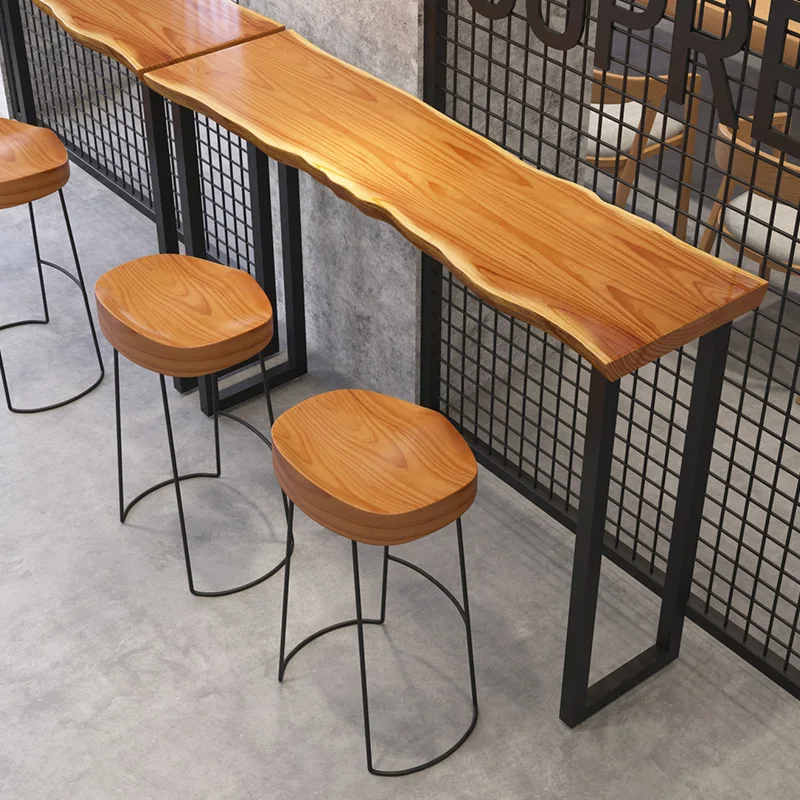 Natural Solid Wood bar Height Table Dining Table Restaurant Furniture Modern Style High bar Tables and Stools Set