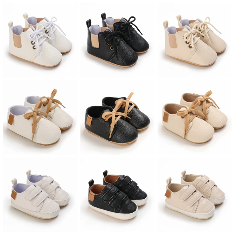 New Baby Shoes Retro Leather Boy Girl Shoes Multicolor Toddler Rubber Sole Anti-slip First Walkers Infant Newborn Moccasins