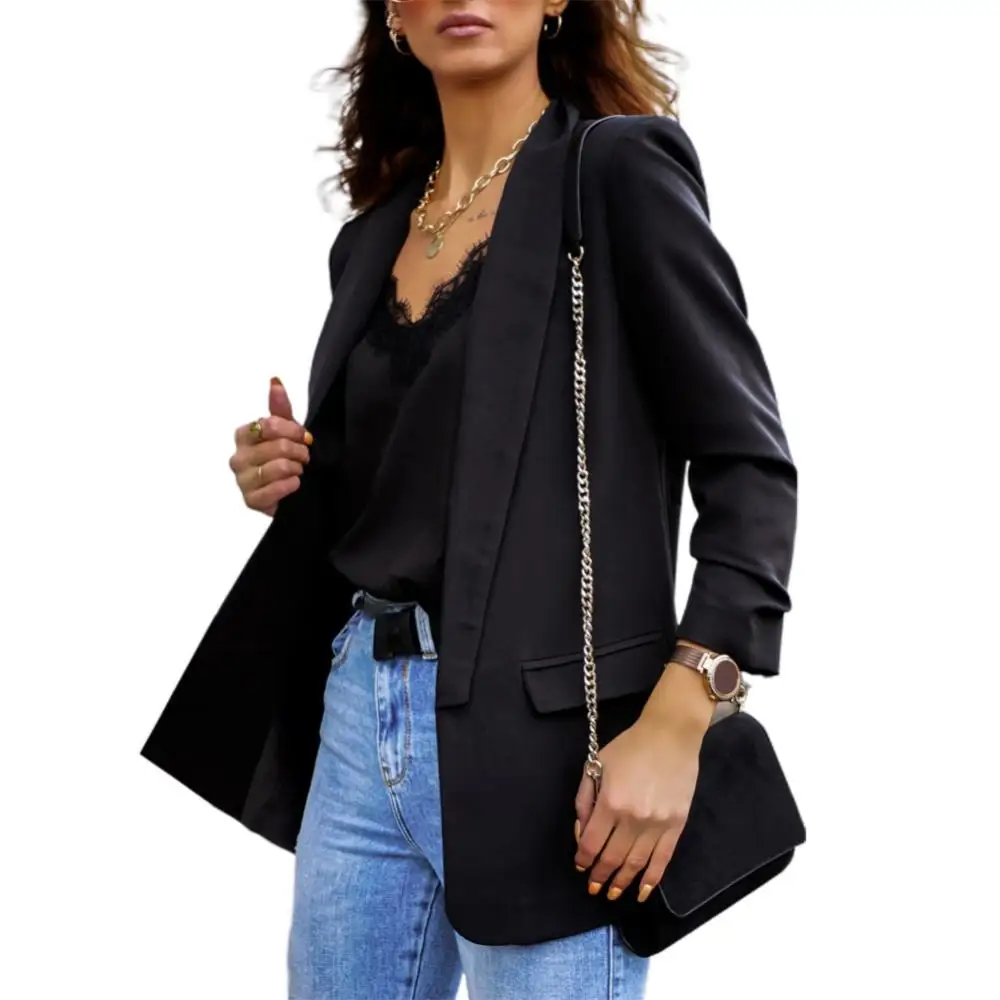 New Chic Women Blazers Autumn Lapel Elegant Solid Color Coat Long Sleeve Jacket Business Coat