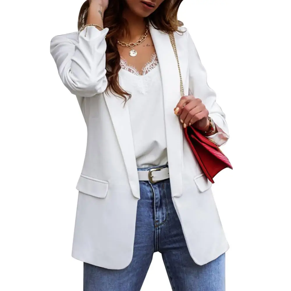 New Chic Women Blazers Autumn Lapel Elegant Solid Color Coat Long Sleeve Jacket Business Coat