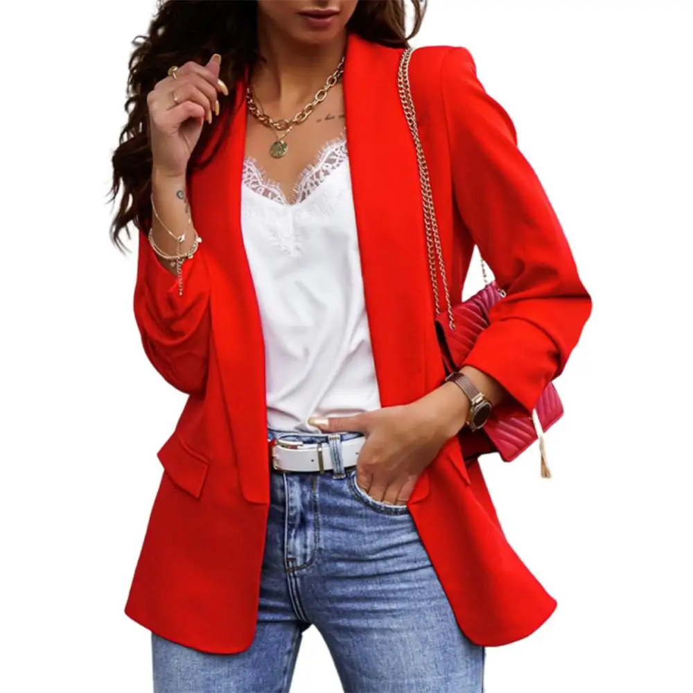 New Chic Women Blazers Autumn Lapel Elegant Solid Color Coat Long Sleeve Jacket Business Coat