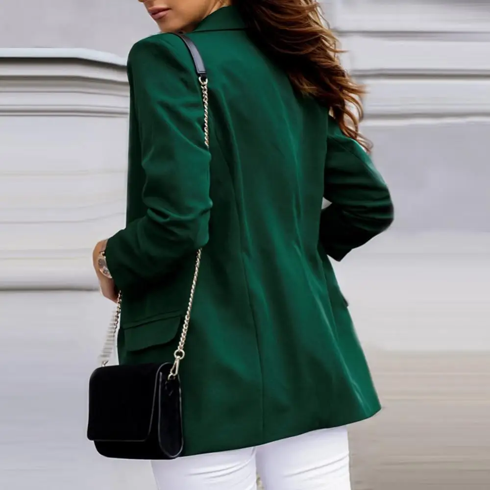 New Chic Women Blazers Autumn Lapel Elegant Solid Color Coat Long Sleeve Jacket Business Coat