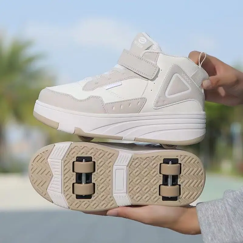 New Children's Four-wheel Walking Shoes, Boys' and Girls' Double-row Roller Skates, and Teenagers' Wheeled Sports Sneakers