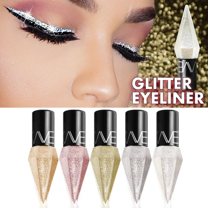 New Professional Shiny Eye Liners Cosmetics for Women Pigment Silver Rose Gold Color Liquid Glitter Eyeliner Cheap Makeup