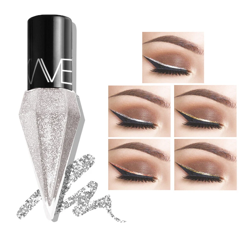 New Professional Shiny Eye Liners Cosmetics for Women Pigment Silver Rose Gold Color Liquid Glitter Eyeliner Cheap Makeup