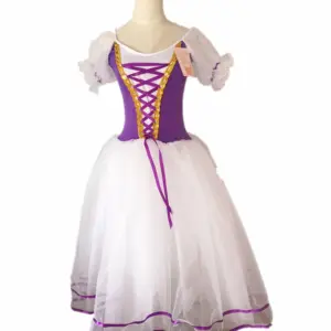 New Romantic Tutu Giselle Ballet Costumes Girls Child Velet Long Tulle Dress Skate Ballerina Dress Puff Sleeve Chorus Dress