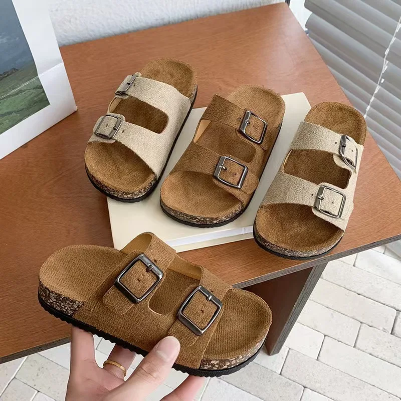 New Summer Kids Beach Cork Slippers for Girls Boys Children Outdoor Casual Non-slip Flat with Slide Shoe