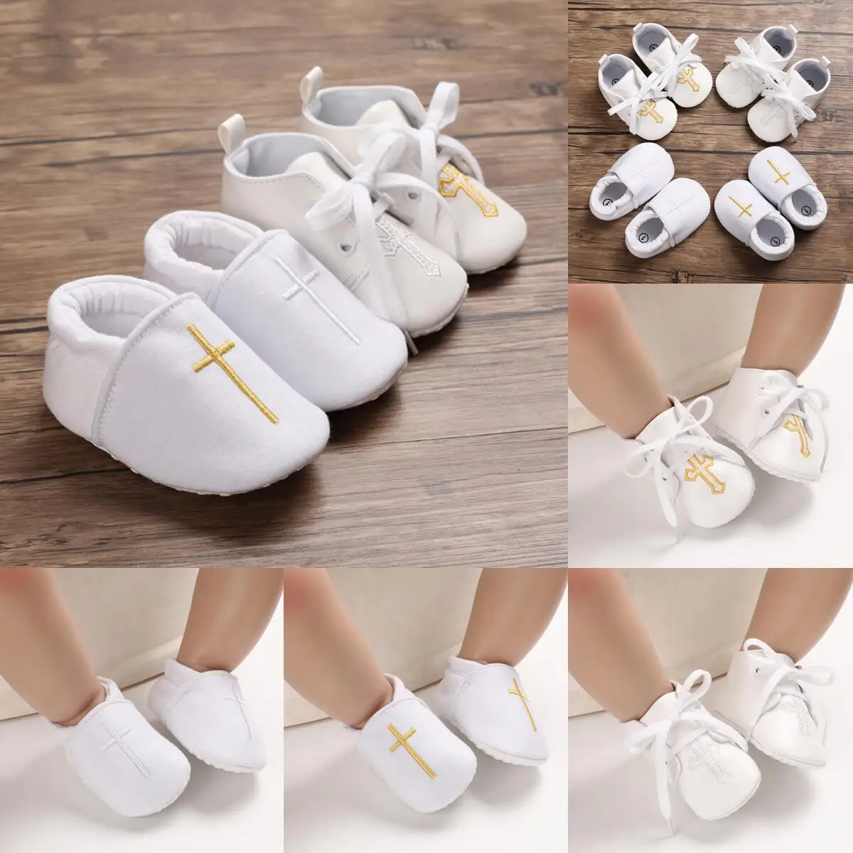 New White Baby Baptism Shoes Newborn Baby Fashion Toddler Shoes Church Cross Boys And Girls Casual Soft Soled Baby Shoes