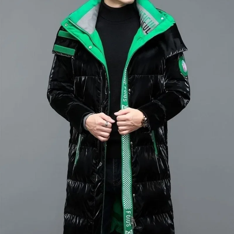 New Winter Jacket Men's Long Luxury Business Thickened Down Cotton Warm Parkas Men's Street Snow Cold-proof Hooded Padded Coat