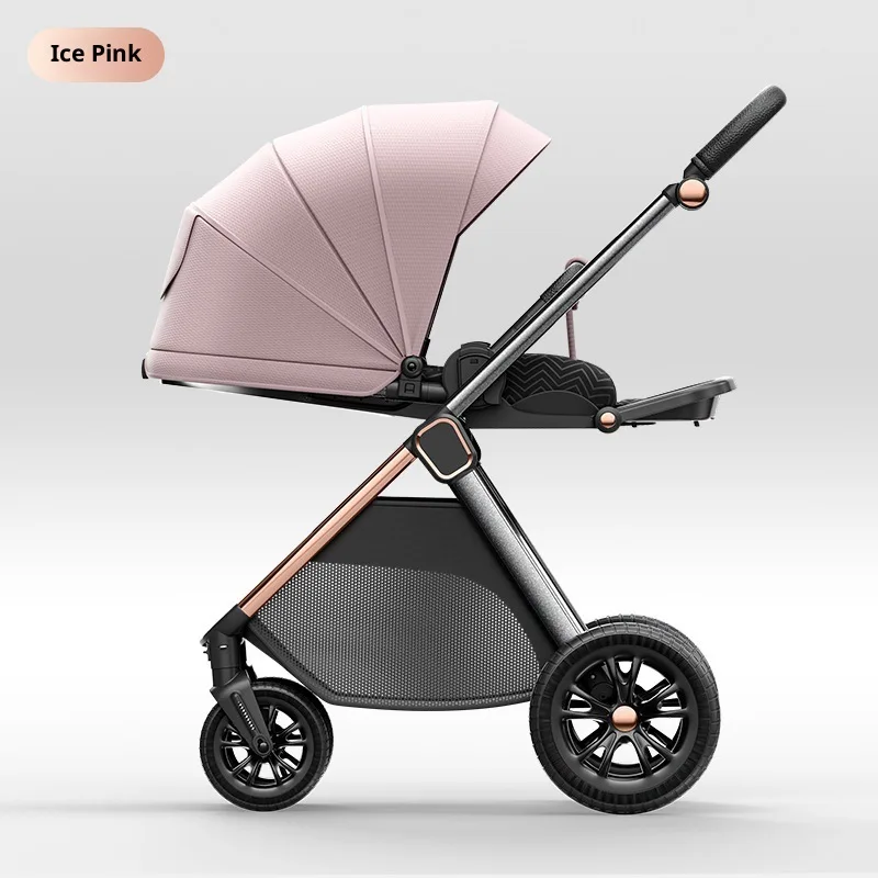 Newborn Baby Stroller Full Canopy High Sight Reversible Frame Reclining Seat One-click Fold Portable Stroller for Baby
