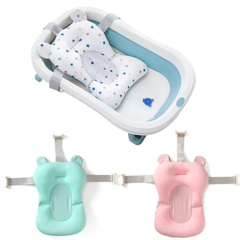 Newborn Bathtub Pillow Infant Anti-Slip Soft Comfort Body Cushion Baby Bath Seat Support Mat Foldable Bath Tub Pad &amp Chair