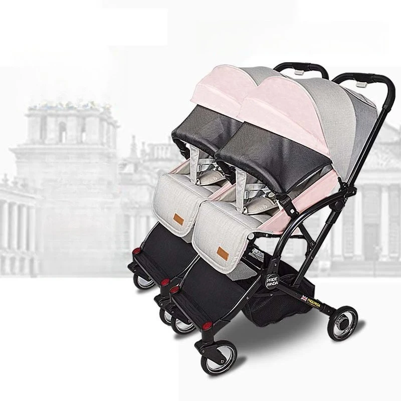 Newborn Twin Baby Stroller Lightweight Foldable Detachable Sitting and Lying High View Baby Double Stroller