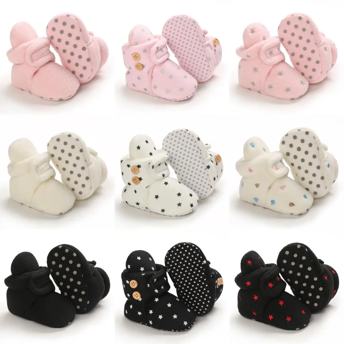 Newborn baby soft boots solid color fleece snow boots 0-18M newborn baby warm shoes fashionable and comfortable walking shoes
