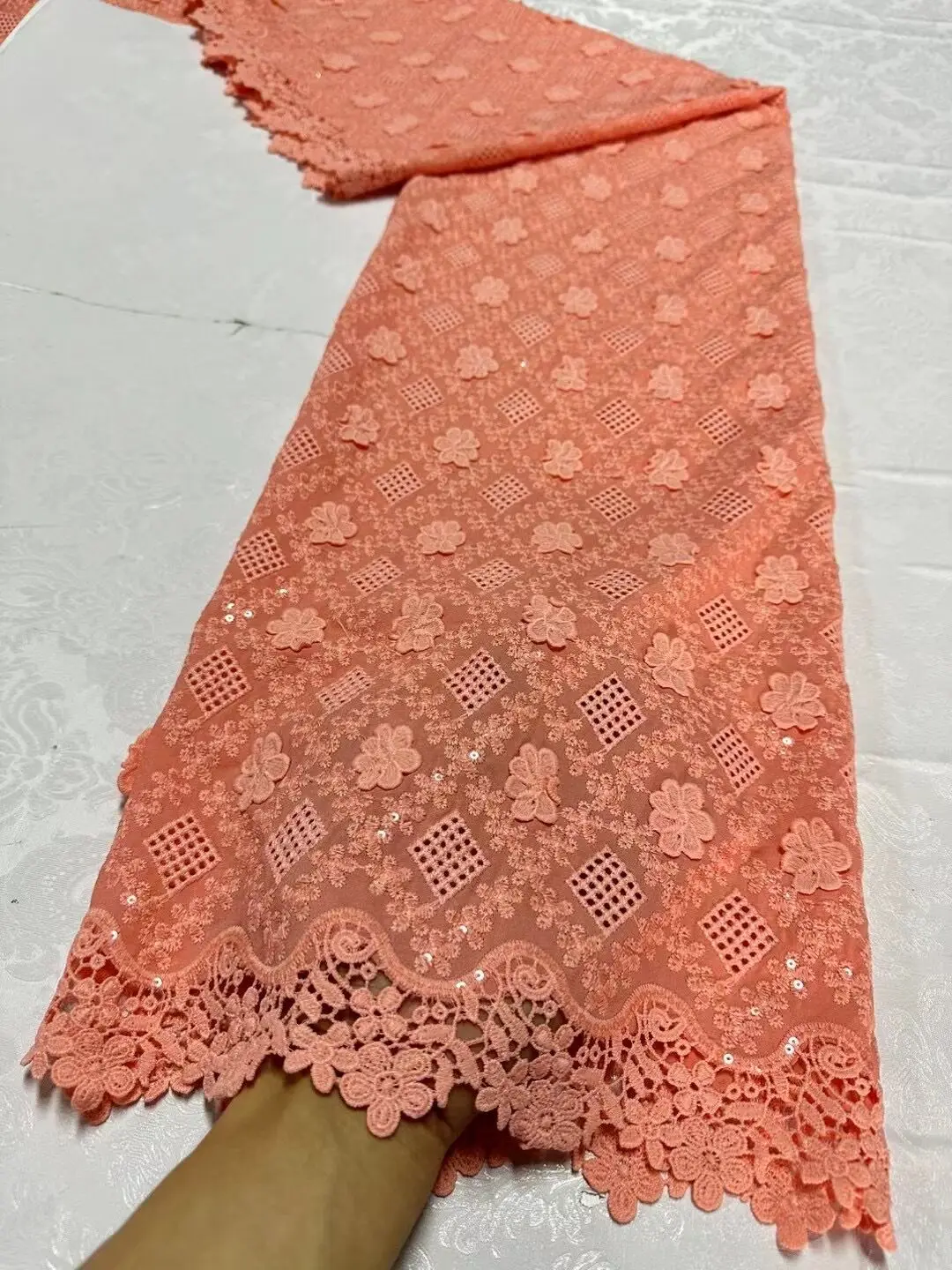 Nigerian Tulle Lace Fabric for Sewing, Wedding Embroidery Dress, Chiffon Party Sequin, High Quality, Cotton 5Yard, 2024 JL360