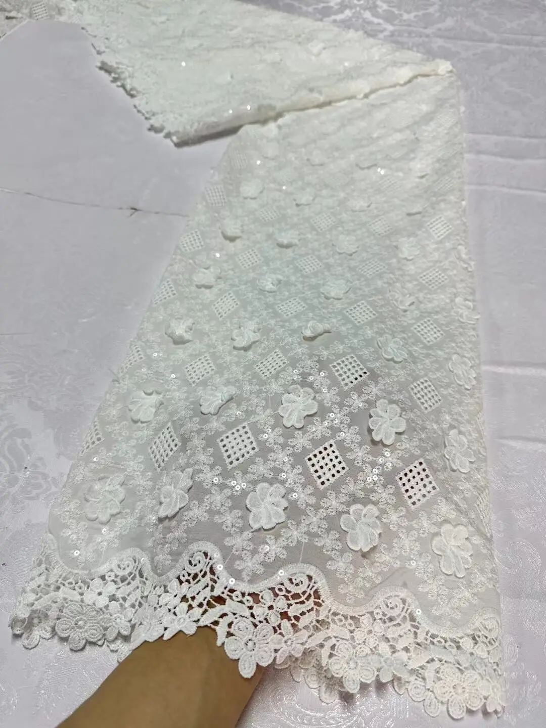Nigerian Tulle Lace Fabric for Sewing, Wedding Embroidery Dress, Chiffon Party Sequin, High Quality, Cotton 5Yard, 2024 JL360
