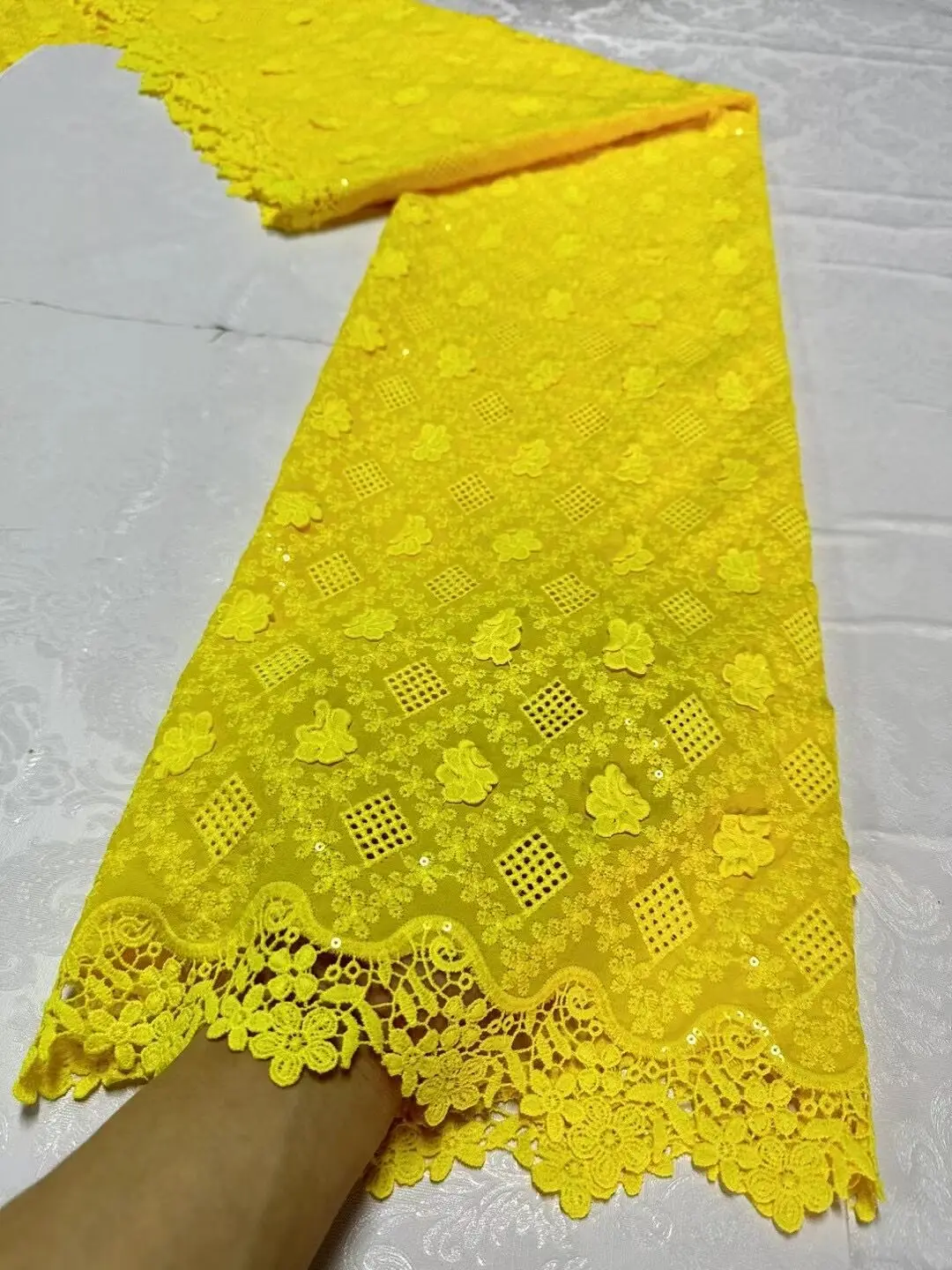 Nigerian Tulle Lace Fabric for Sewing, Wedding Embroidery Dress, Chiffon Party Sequin, High Quality, Cotton 5Yard, 2024 JL360