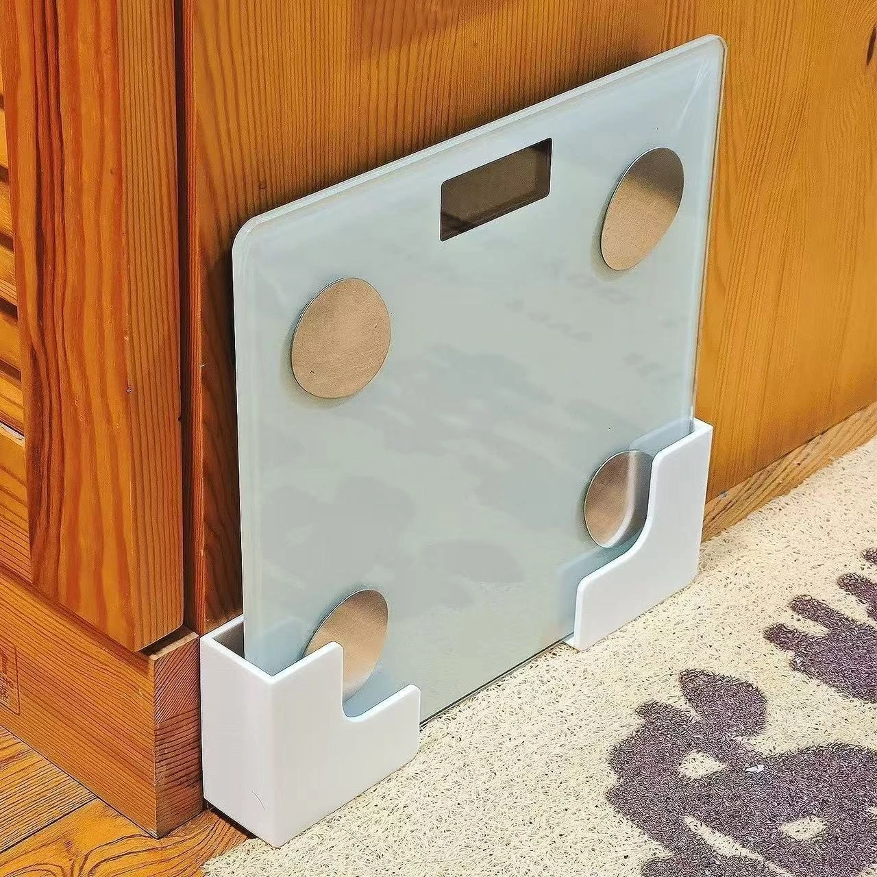 No-Drill Bathroom Storage Rack - Wall-Mounted Weight Scale Organizer with Strong Adhesive, Durable Plastic for Gym & Home