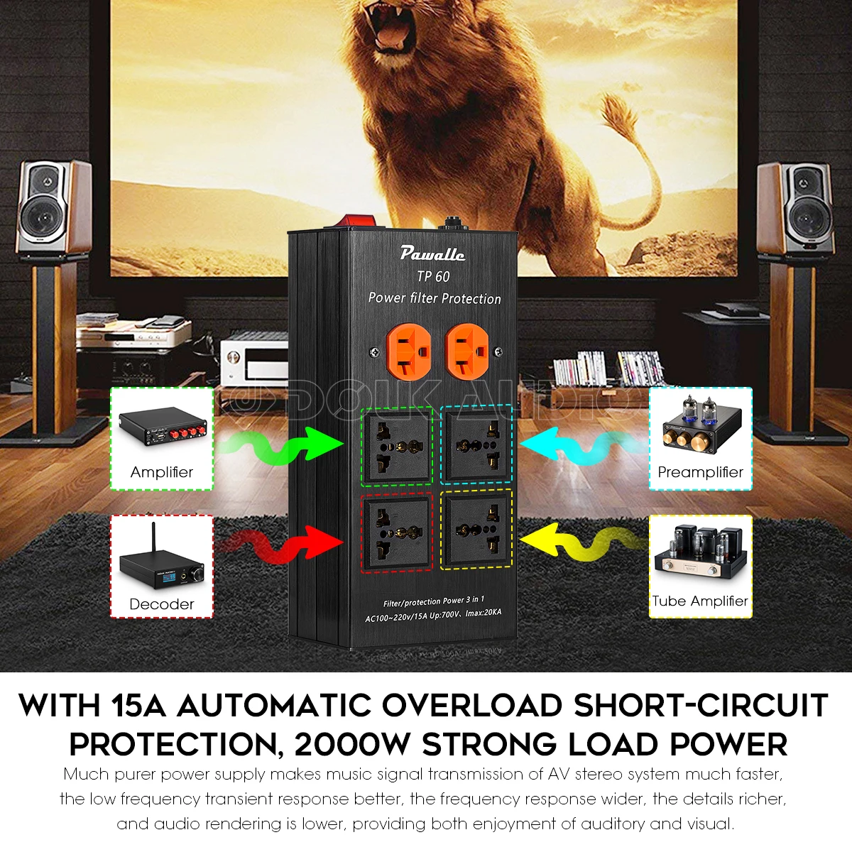 Nobsound 2000W Power Supply Purifier AC 100-240V EMI Power Filter for Home Stereo System