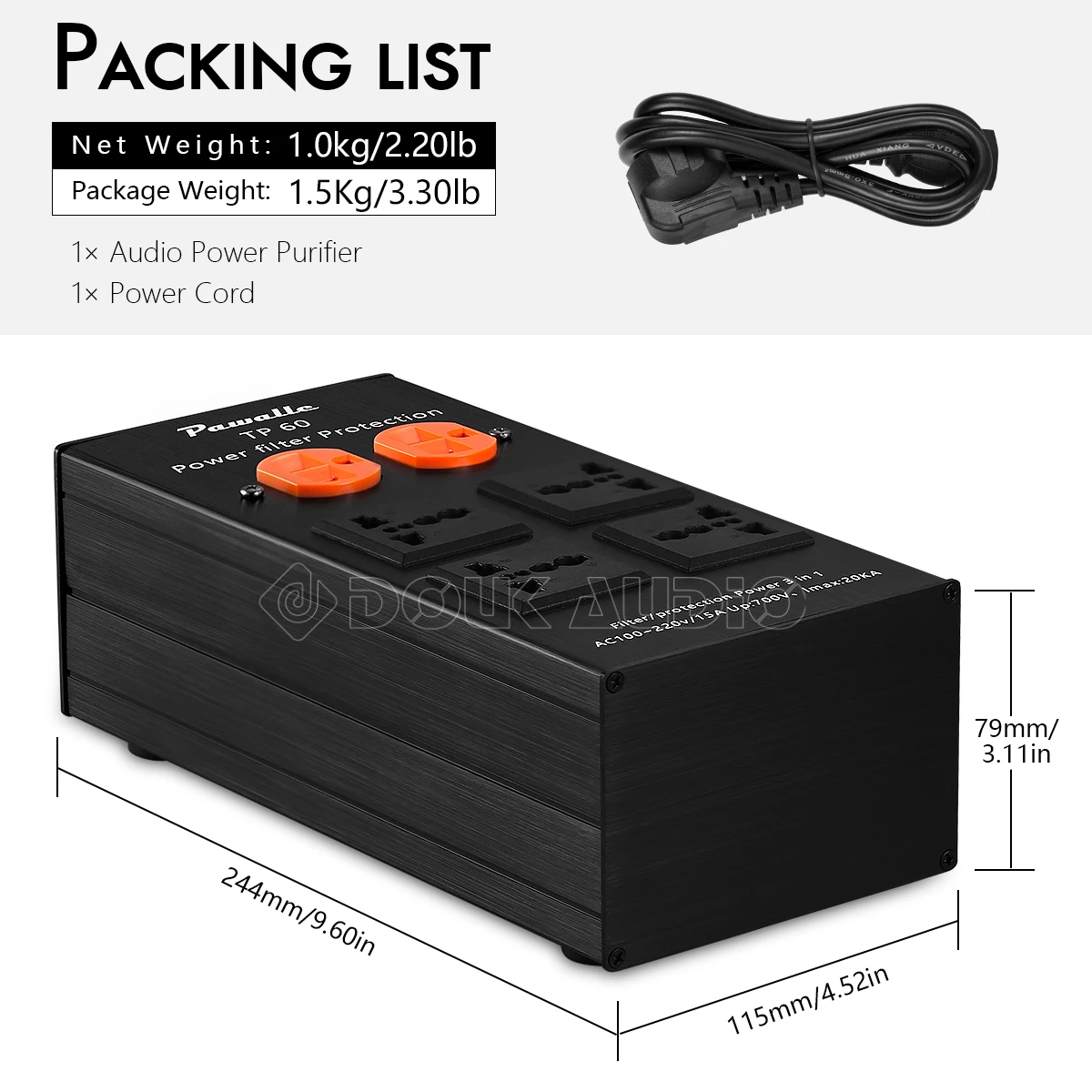 Nobsound 2000W Power Supply Purifier AC 100-240V EMI Power Filter for Home Stereo System