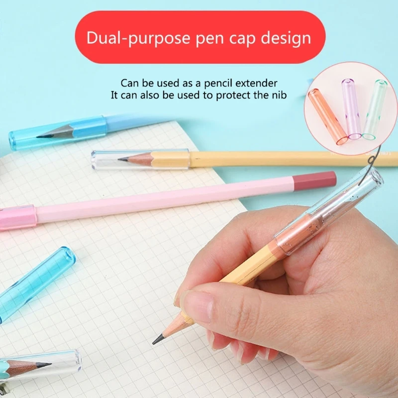 OFBK 18PCS Clear Plastic Pencil Caps Transparent Pencil Tops Pencil Protective Lids