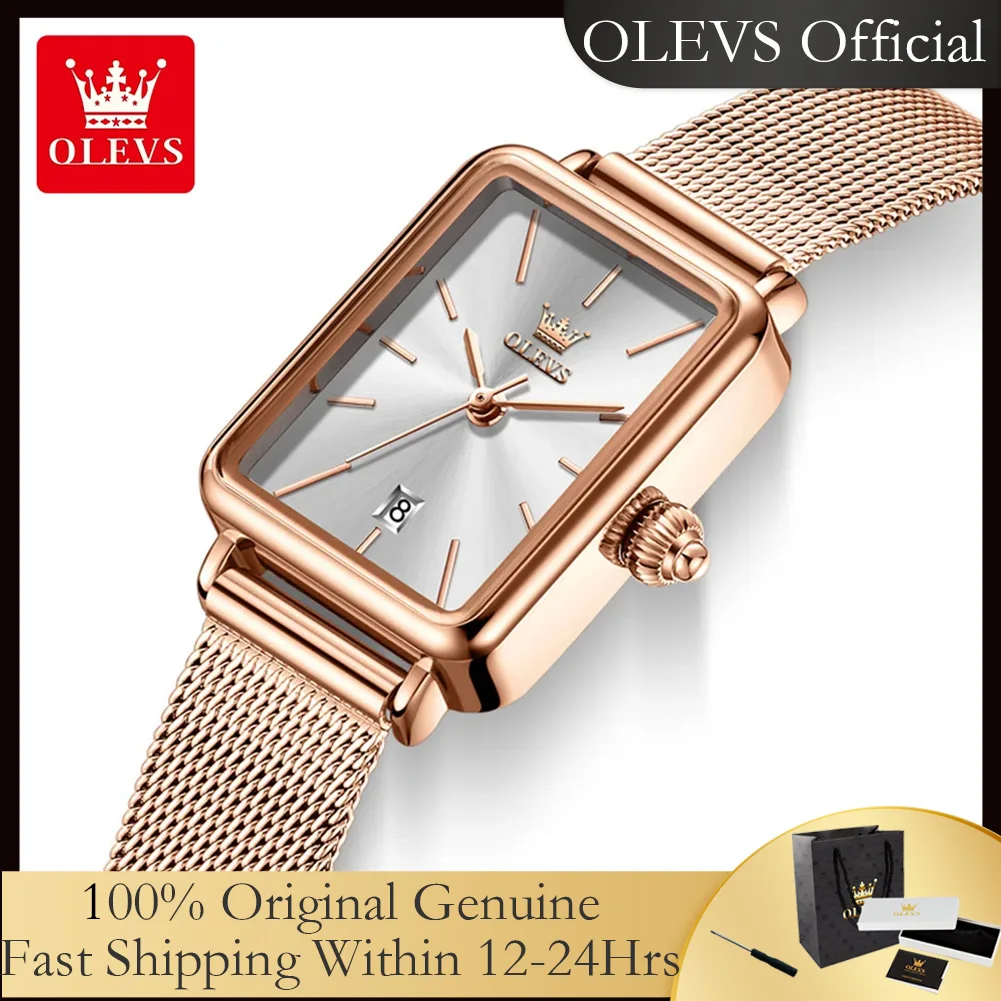 OLEVS 3692 Original Quartz Watch With Gift Box for Woman Ultra Thin Fashion Simple Square Auto Date Waterprorof Ladies Watch New