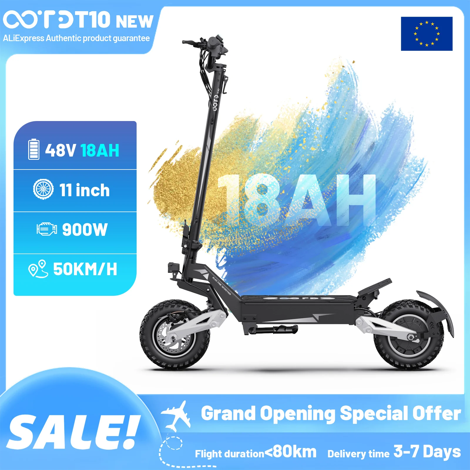 OOTD T10 11" Off-Road Electric Scooter 48V 18Ah Battery Foldable UK