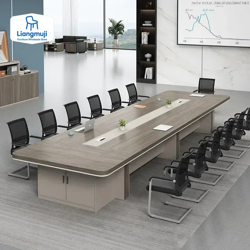 Office Conference Table Large Strip Reception Negotiation Table Meeting Room Table and Chair Combination with Cabinet