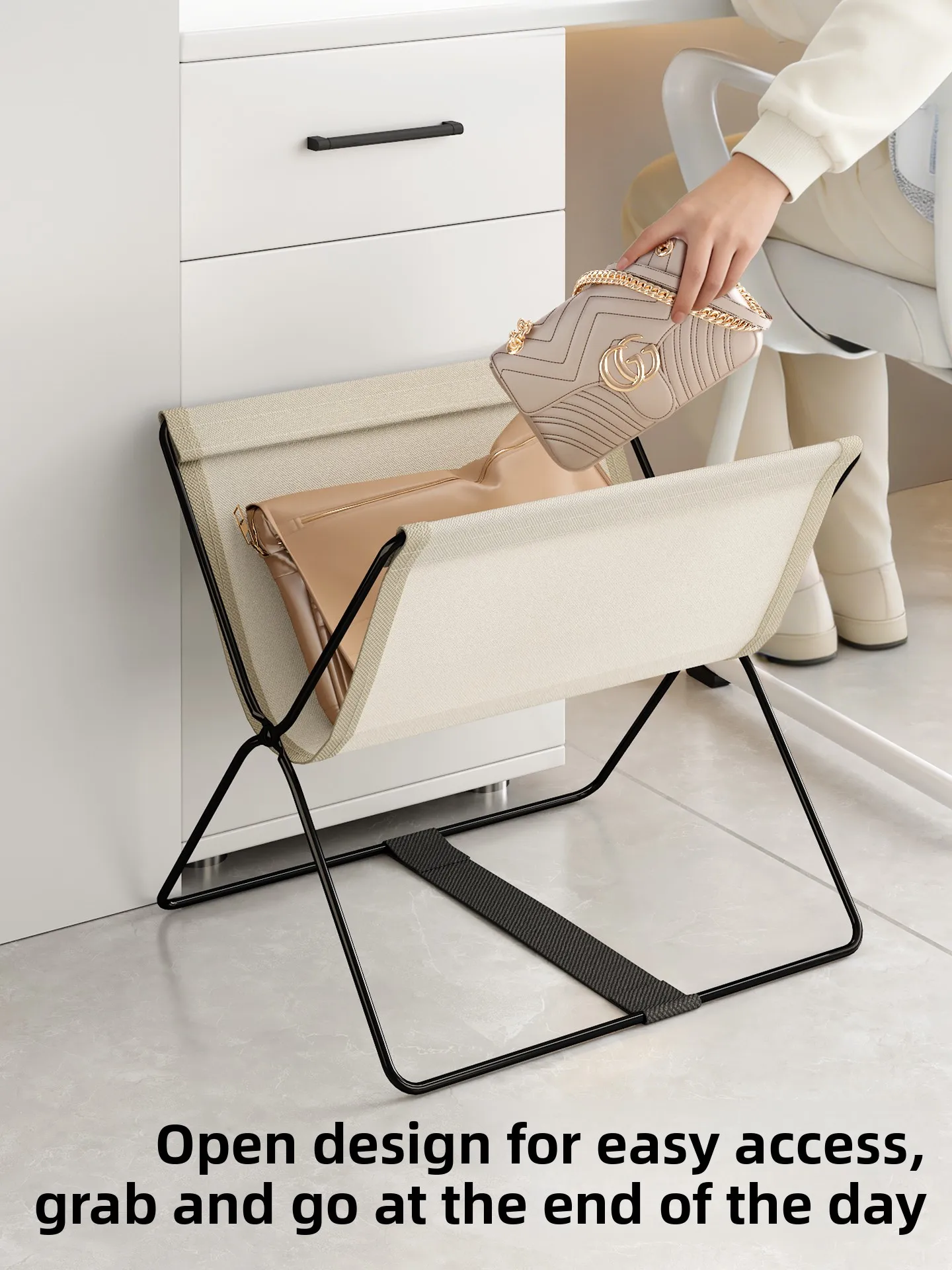 Office Desk underneath Bag Storage Rack Foldable Stand-alone Carbon Steel Material Simple Design No Installation Required