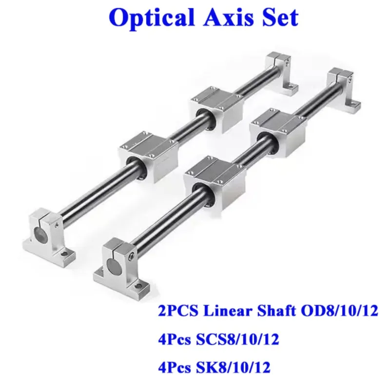 Optical Axis Set 2PCS Linear Shaft OD8/10/12/16mm 300 400 500 4Pcs SCS8/10/12/16UU Linear Bearing Blocks 4Pcs SK8/10/12