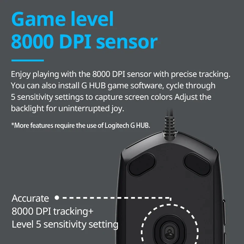 Original Logitech G102 Wired Gaming Mouse, USB 8000 DPI Color LED for PC / Mac / Laptop