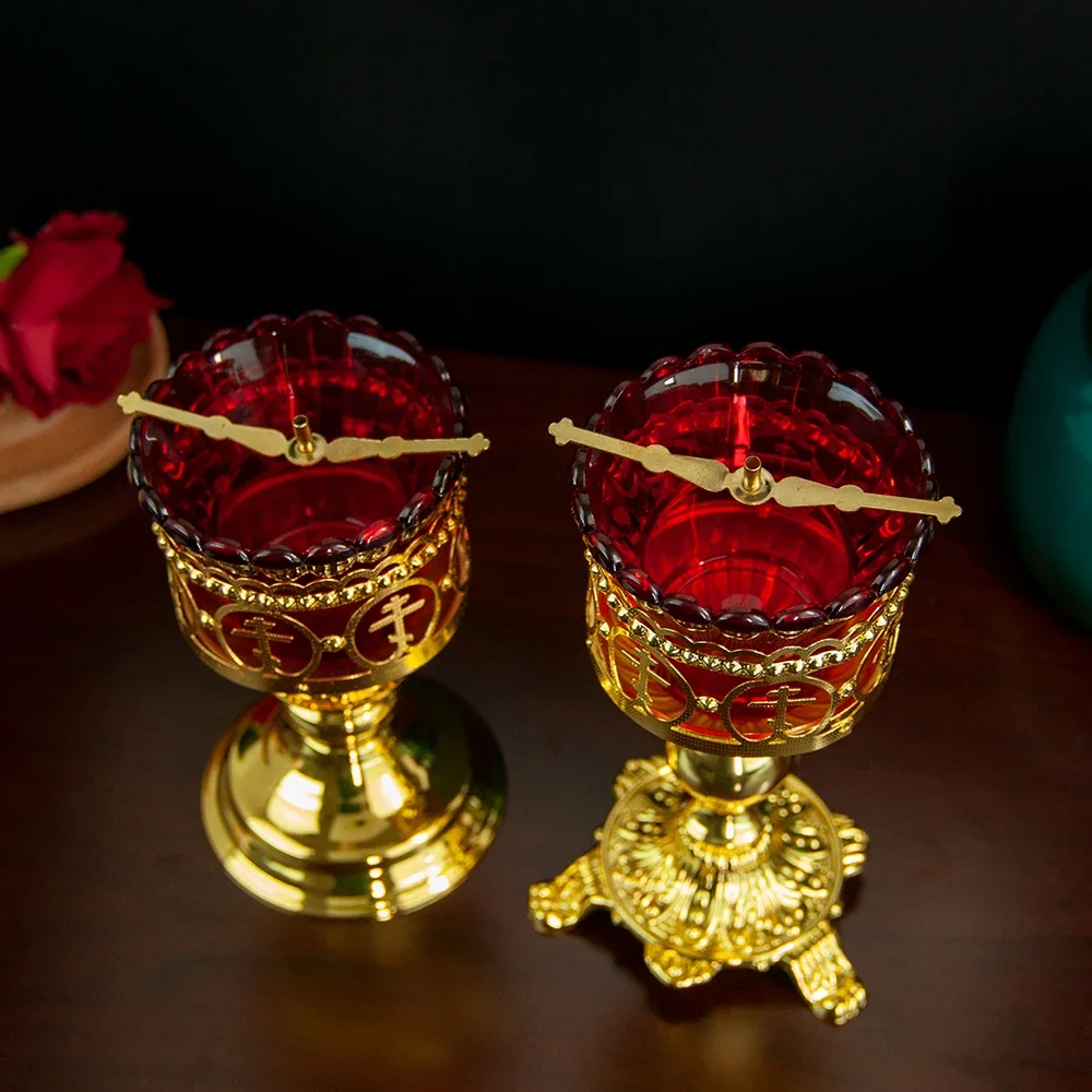 Orthodox Church Candle Holder Church Sacrifice Candlestick With Oil Glass Cup Religious Vigil Lamp for Church Home Decor BoxGift