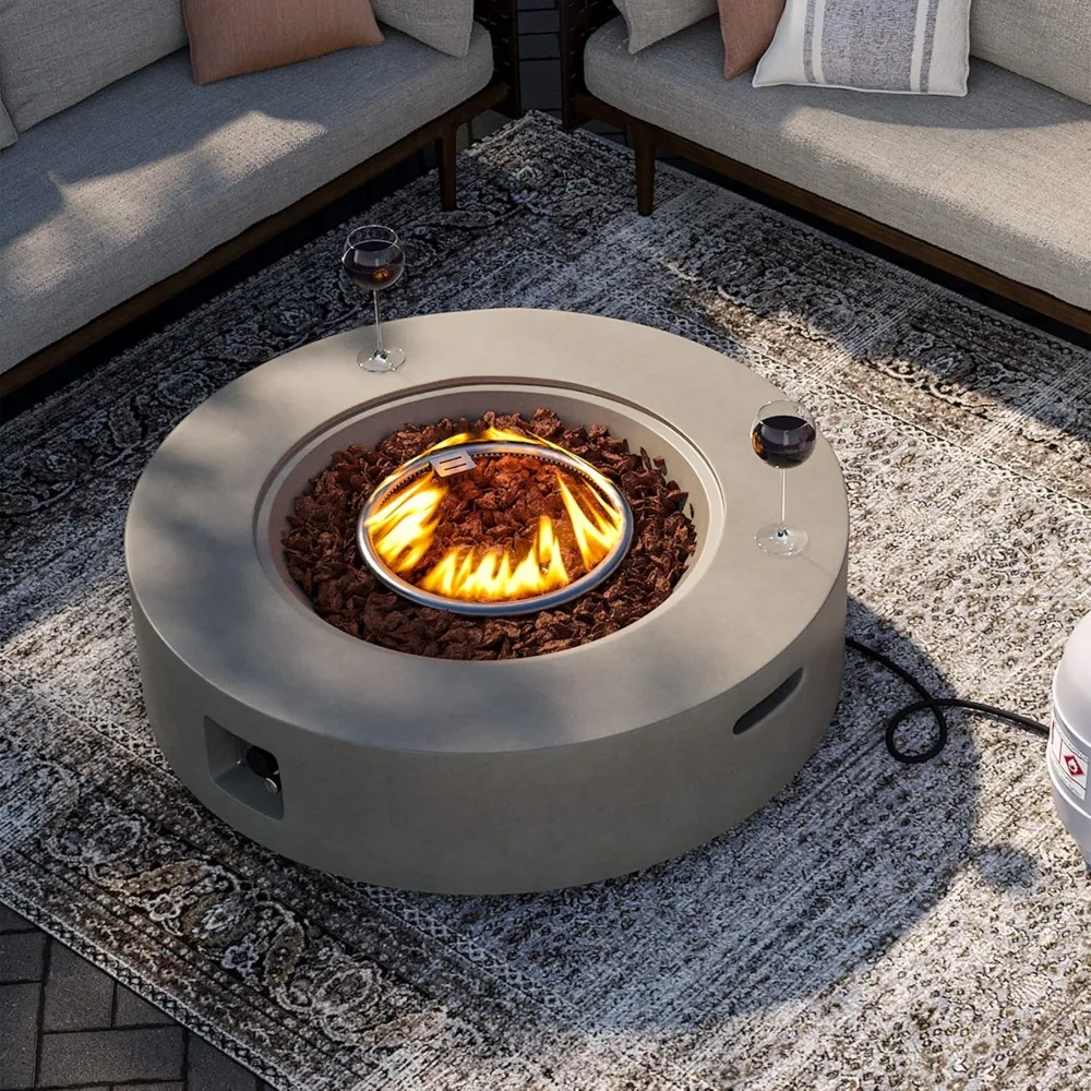 Outdoor 42" Propane Fire Pit Table, CSA Certified,50000 BTU Gray Patio Fire Table, Concrete Round Gas Fire Table