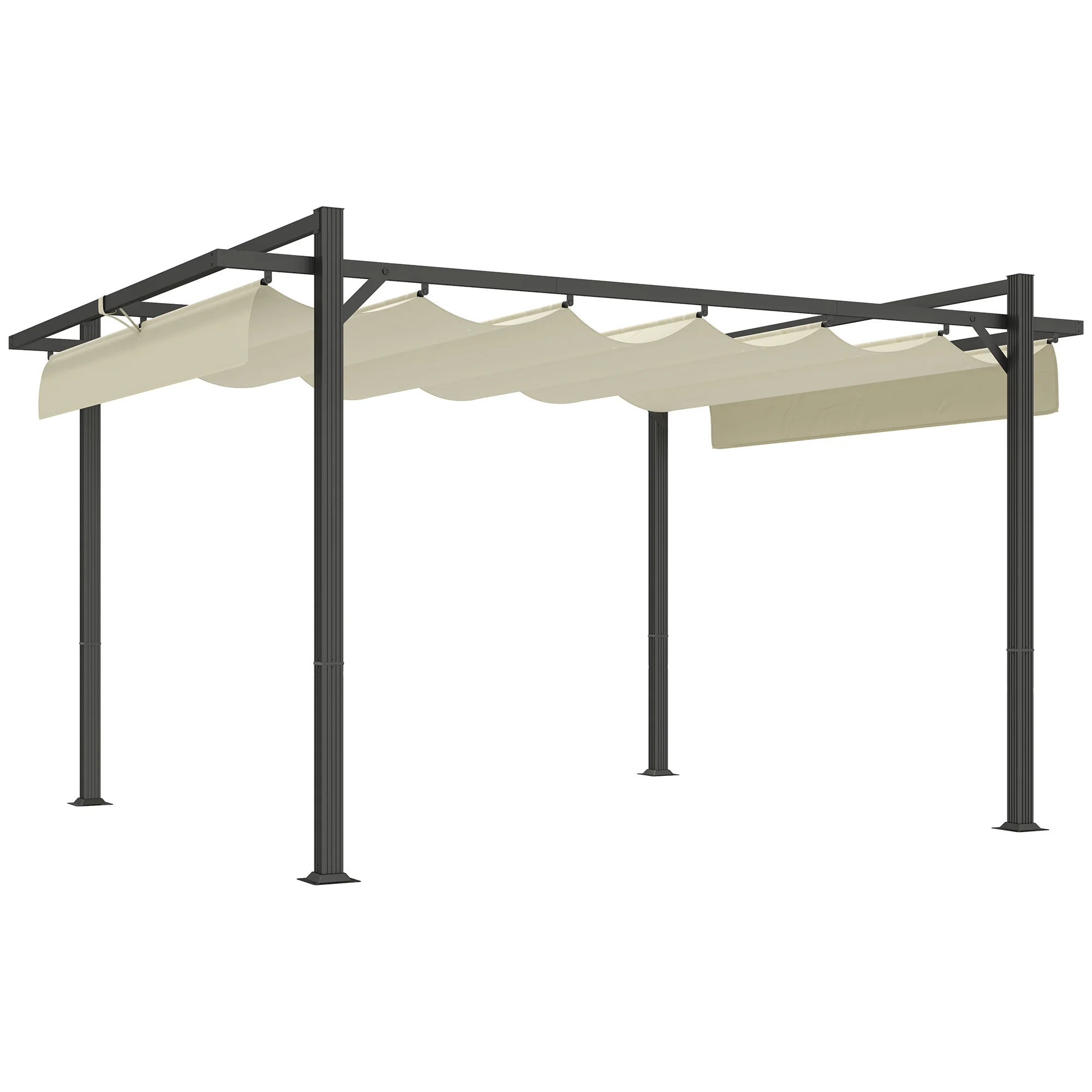 Outsunny 3 x 4m Pergola with Retractable Roof Canopy, Aluminium Frame Garden Gazebo Outdoor, Deck, Khaki