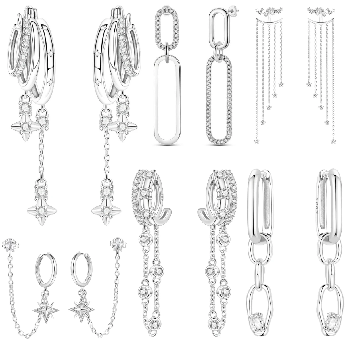 PANPOKI 925 Sterling Silver Multi Layer Starry Tassel Drop Earrings Women Earrings Charm Trend Versatile Party Jewelry Gifts