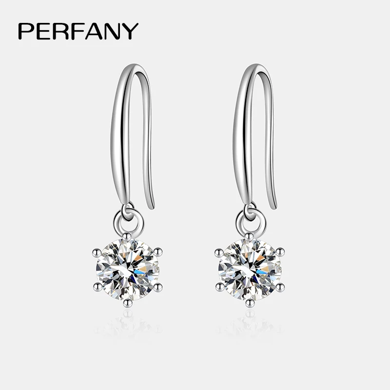 PERFANY 0.5/1CT Moissanite Drop Earring Women S925 Pure Silver Classic Six Claw Laboratory Diamond Fashion Wedding Jewelry