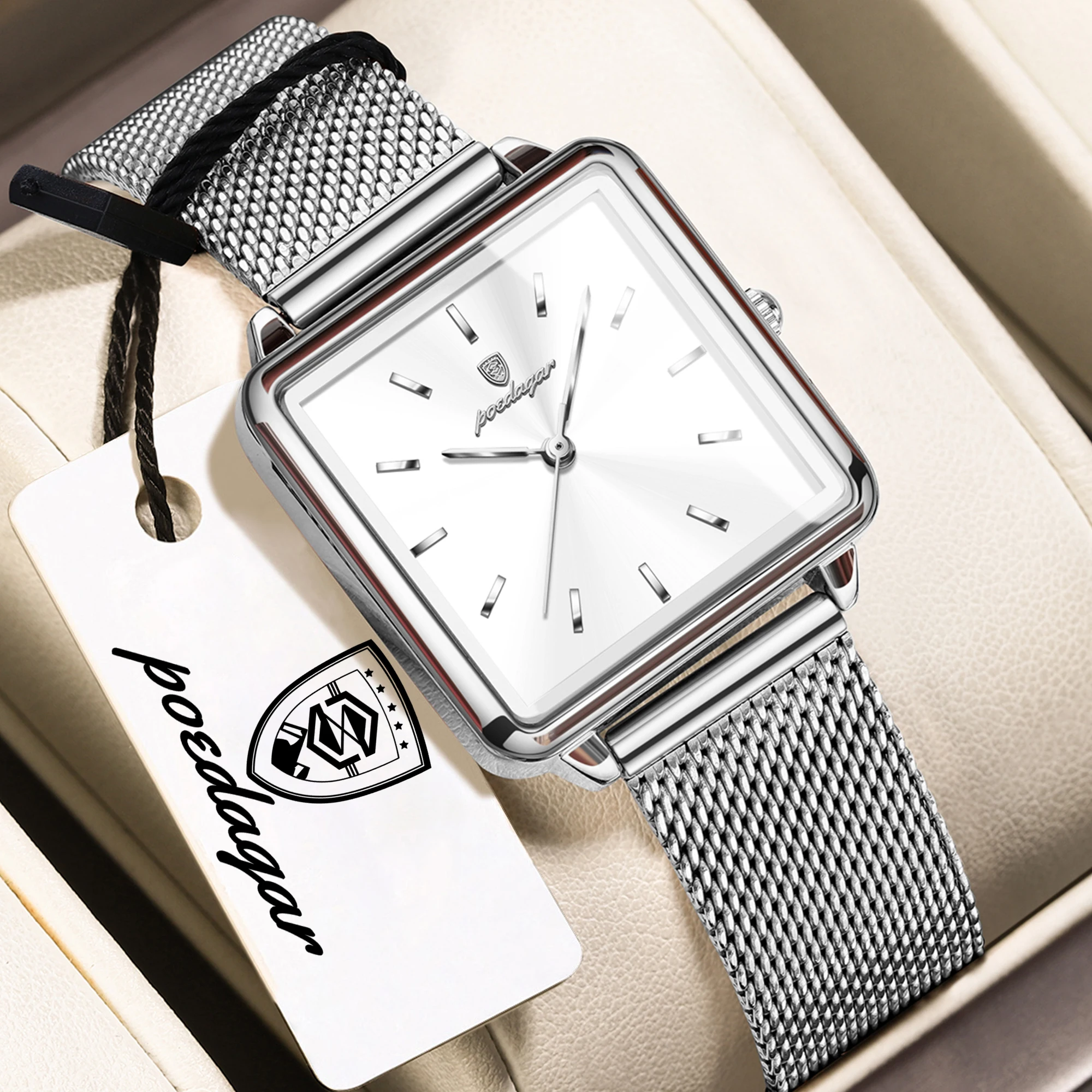 POEDAGAR Original Exquisite Ladies Wristwatch Waterproof Mesh Stainless Steel Woman Watch Square Elegant Women's Quartz Watches