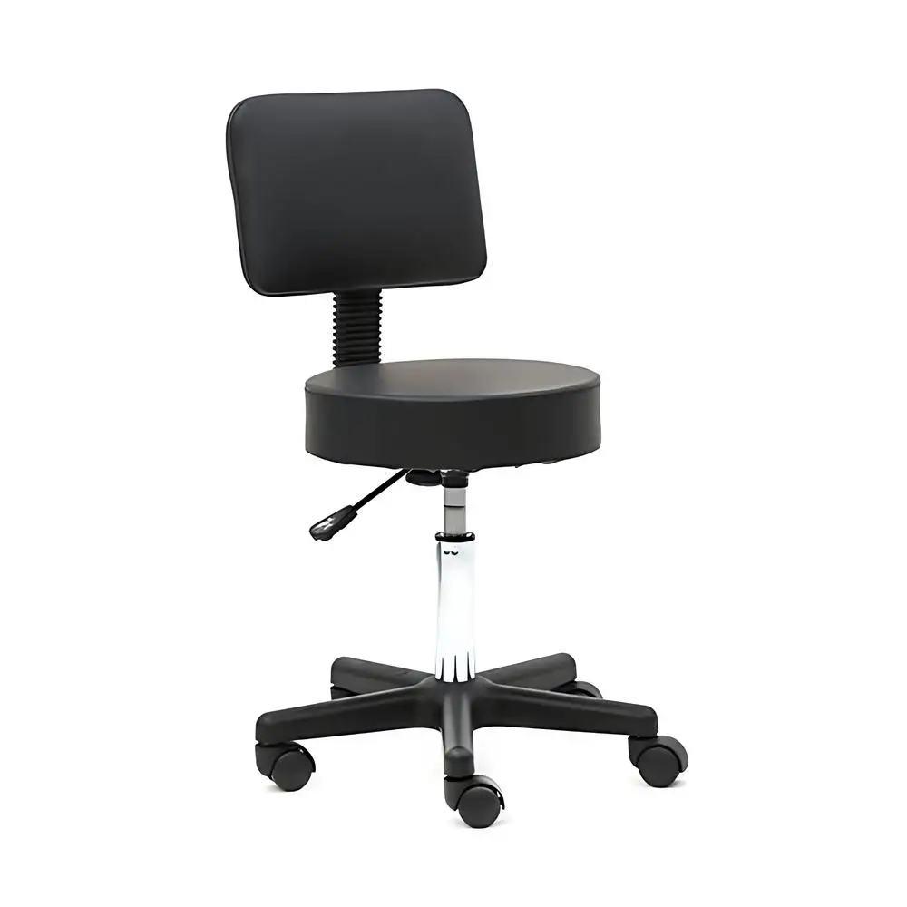 PU Leather Round Stool Rotation Chair Bar Stool with Back Star-shaped base Height Adjustment For Spa Tattoo Salon Office, Black