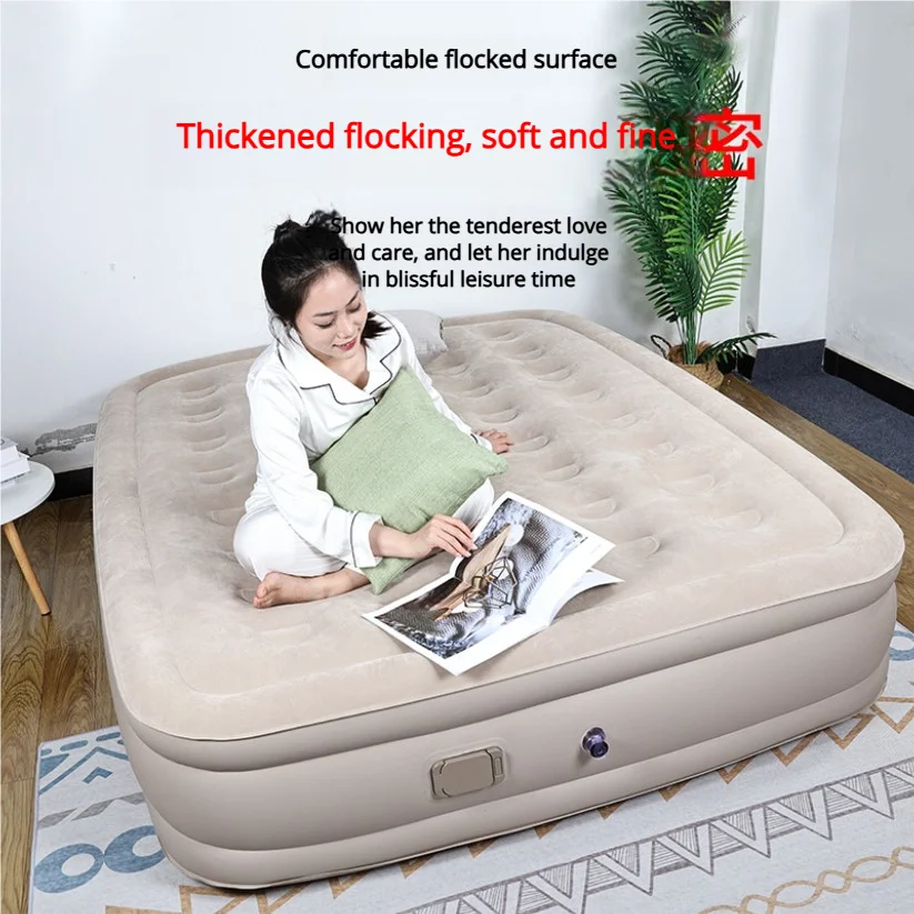 PVC inflatable bed elevated and thickened plush automatic air mattress for home use double-person air bed foldable nap mattress