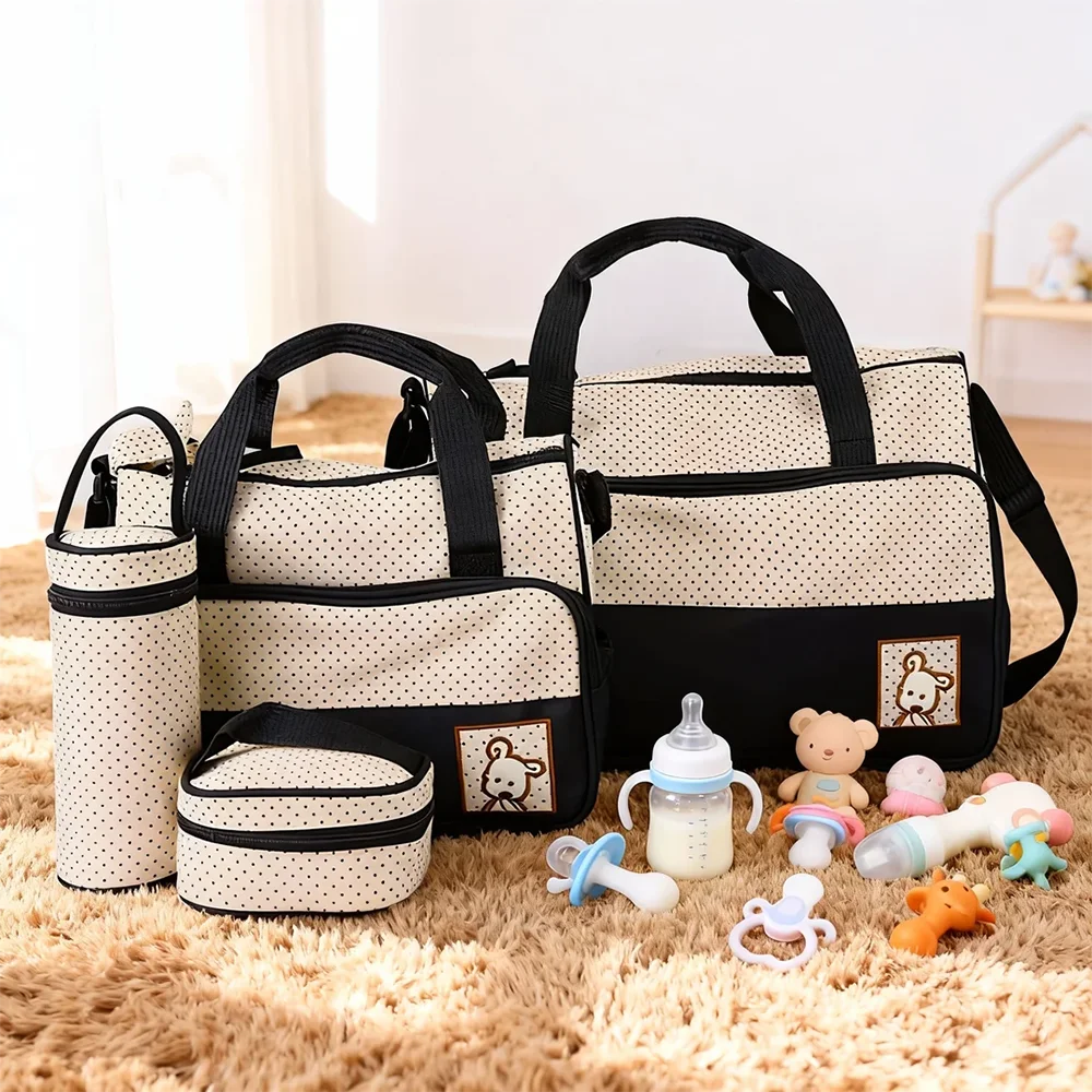 Parent child travel mommy bag fashion crossbody bag home multifunctional large capacity handbag Five piece diaper bag set