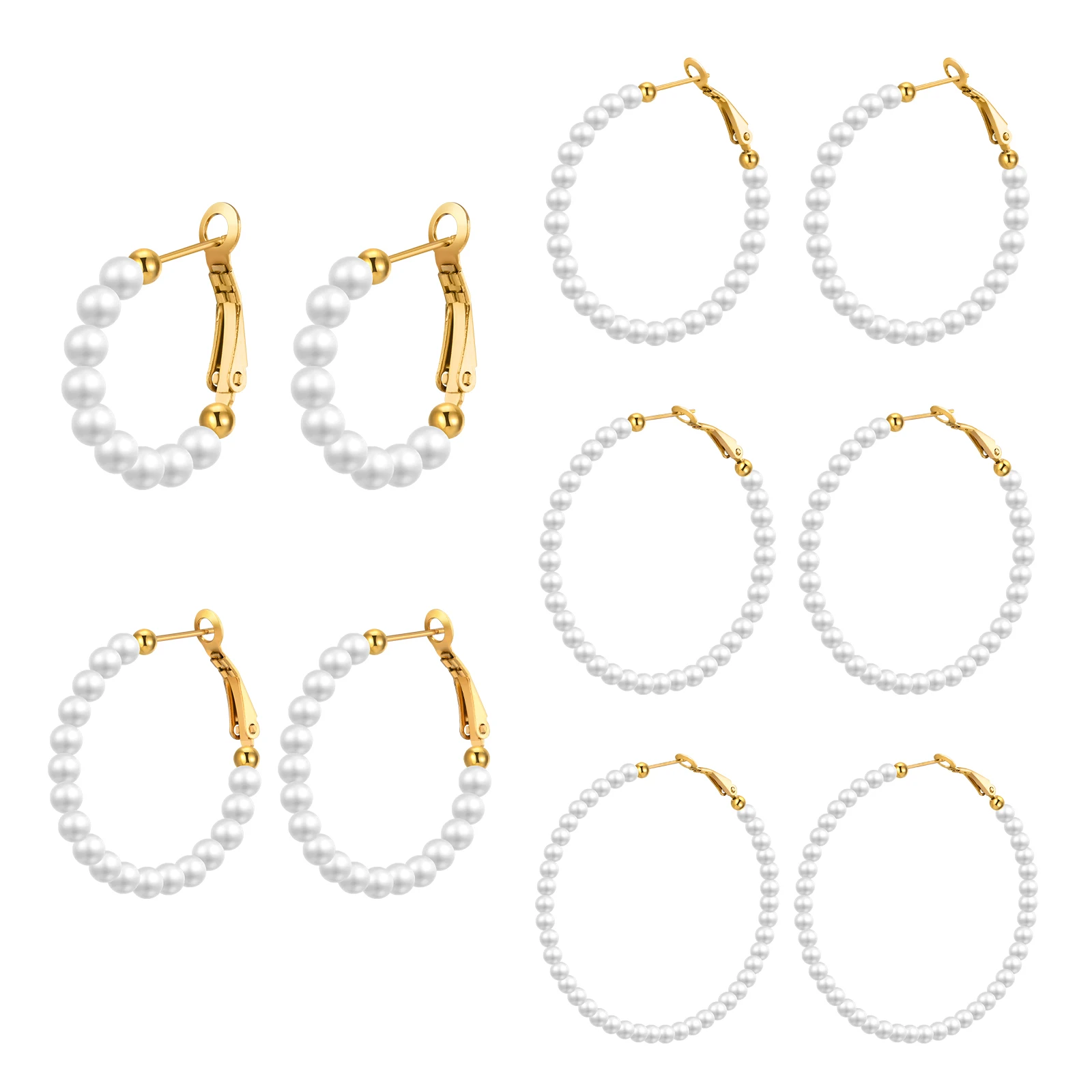 Pearls Earring for Women 20mm to 60mm, Stainless Steel Pearl Hoop Huggies Ear Lightweight Jewelry