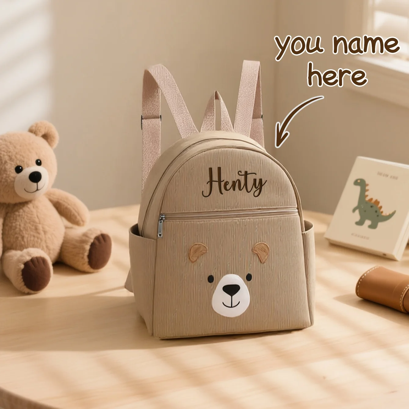 Personalized Custom Embroidered Cute Bear Kids Backpack | Kindergarten Toddler Bag | Adorable Customizable Bear Bag